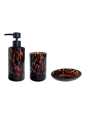 Badkameraccessoireset in bruin glas met luipaardprint FAUVE – Guy Levasseur