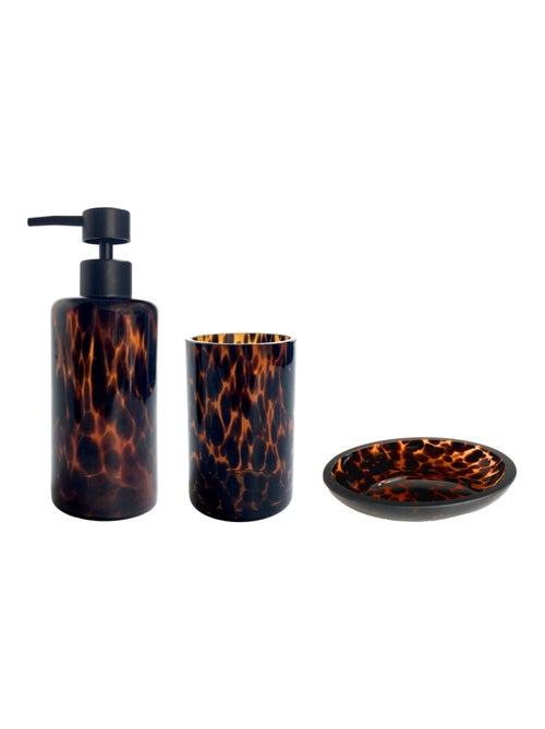 Badkameraccessoireset in bruin glas met luipaardprint FAUVE – Guy Levasseur - Kiabi Badkameraccessoireset in bruin glas met luipaardprint FAUVE – Guy Levasseur - Kiabi