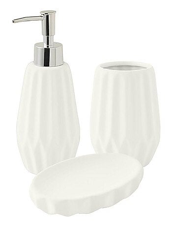 Badkameraccessoireset keramiek FACETTE 3-delig met zeepdispenser en houder - Guy Levasseur