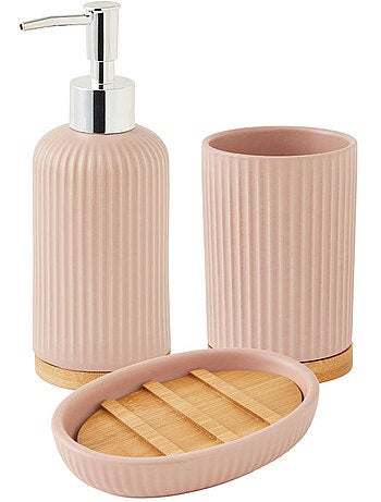 Badkameraccessoireset SMART 3-delig geribbeld keramiek – Roze