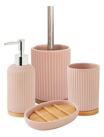Badkameraccessoireset SMART van keramiek geribbeld roze – Guy Levasseur