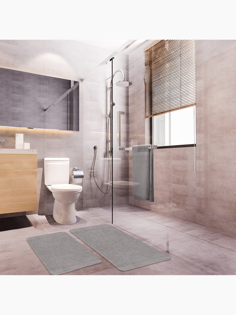 Badmat set van 2 – 100% polyester 60x120 + 50x80 cm – Oeko-Tex – Guy Levasseur Donkergrijs - Kiabi