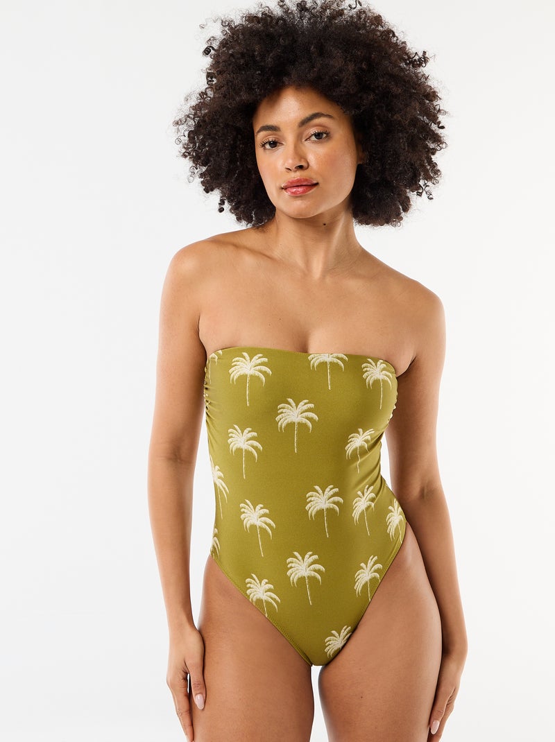 Badpak 1-delig bandeau met print Groen - Kiabi
