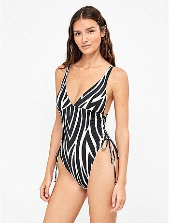 Badpak met diepe halsuitsnijding in dierenprint zebra