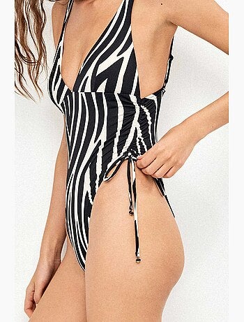 Badpak met diepe halsuitsnijding in dierenprint zebra