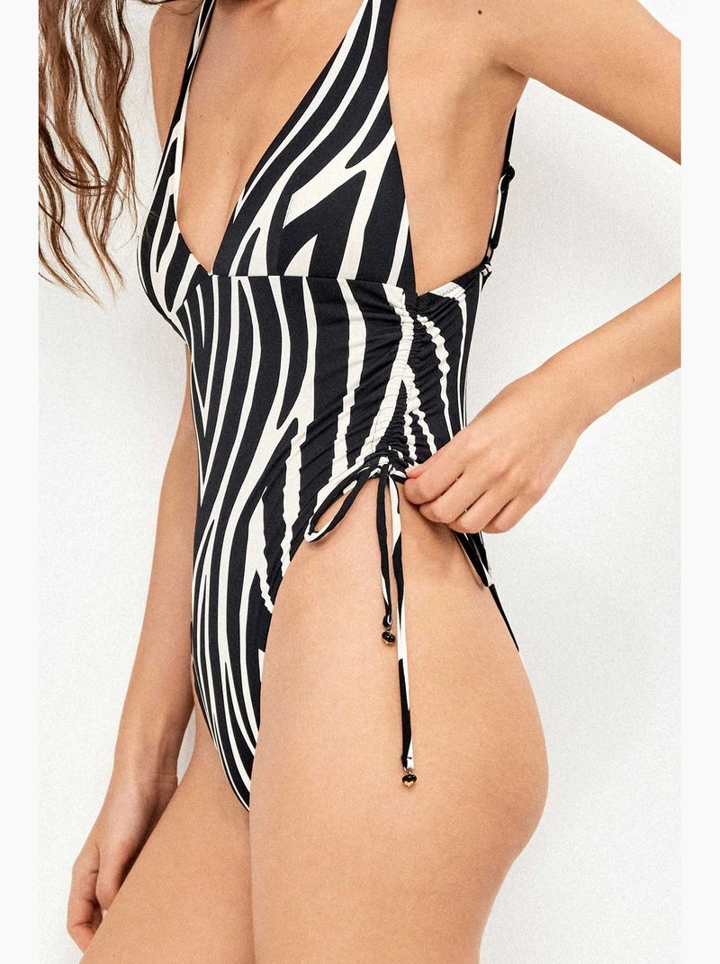Badpak met diepe halsuitsnijding in dierenprint zebra Multicolor - Kiabi