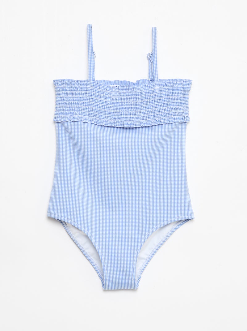 Badpak met smockwerk + scrunchie - 1-delig Blauw - Kiabi