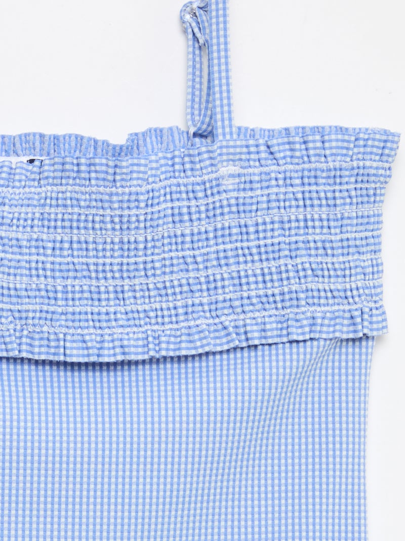 Badpak met smockwerk + scrunchie - 1-delig Blauw - Kiabi