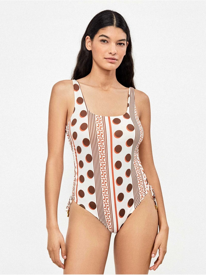 Badpak met vierkante hals en geometrische print Multicolor - Kiabi