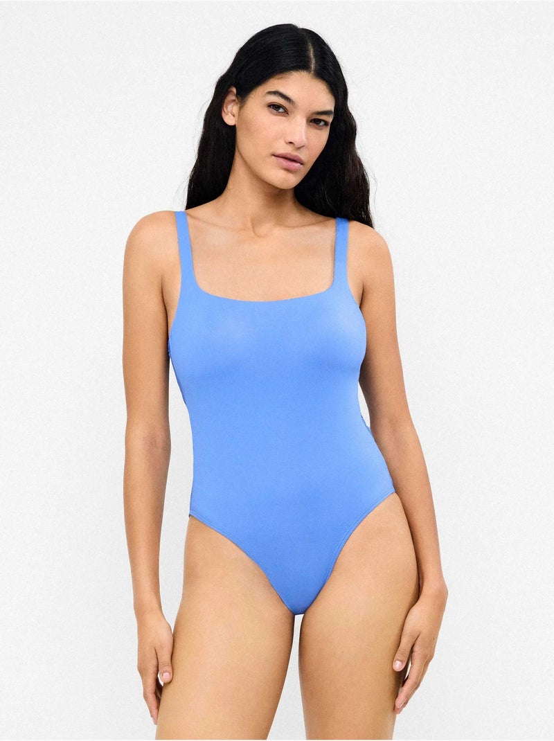 Badpak met vierkante halslijn Blauw - Kiabi