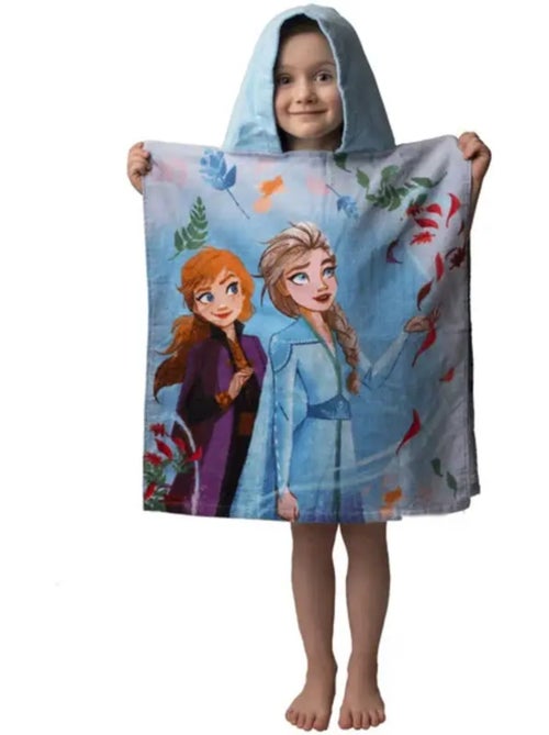 Badponcho met Capuchon Frozen Elsa, Anna en Olaf 50x115 cm - Handdoek katoen - Kiabi