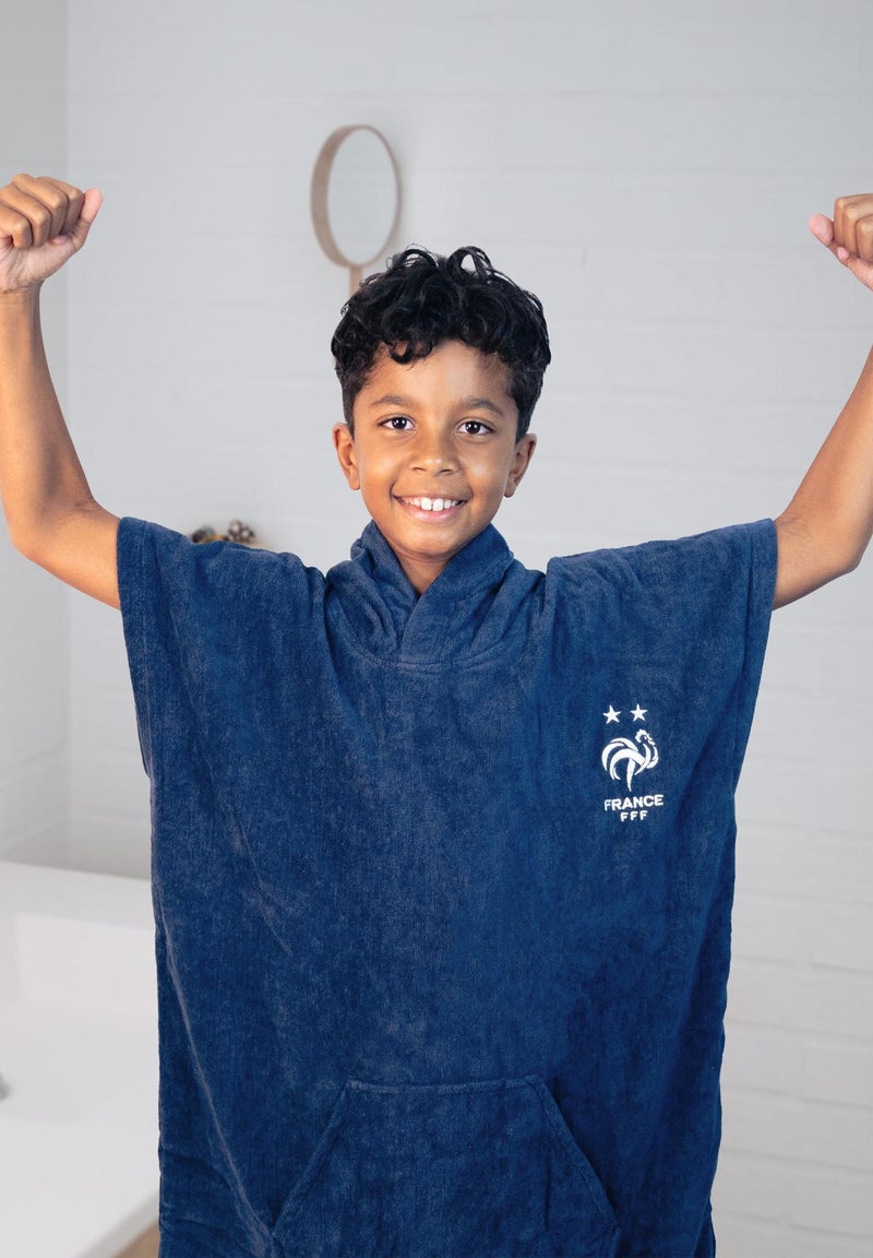 Badponcho voor kinderen van 100% katoen, fff logo Marineblauw - Kiabi