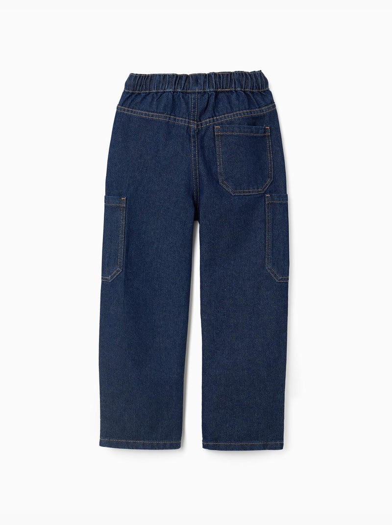 Baggy cargo jeans met trekkoord Donkerblauw - Kiabi