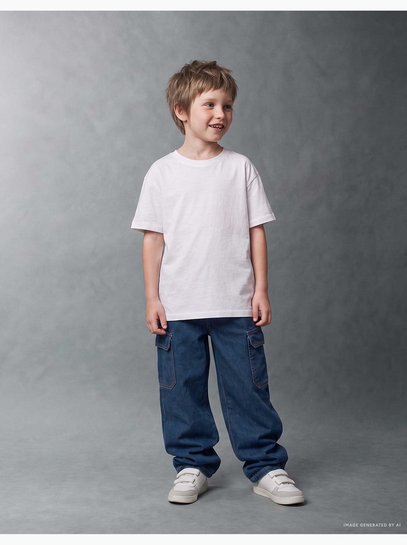 Baggy cargo jeans met trekkoord Donkerblauw - Kiabi