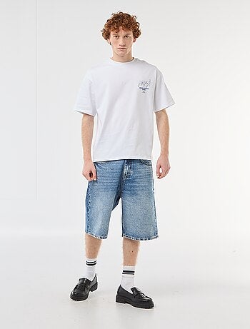 Baggy denim bermuda van katoen