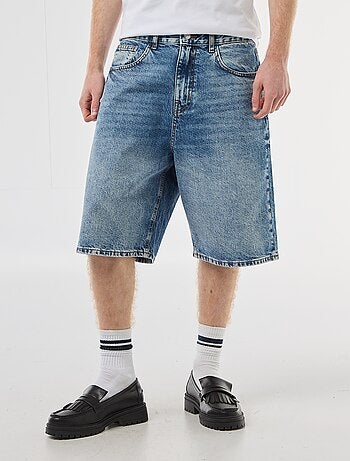 Baggy denim bermuda van katoen