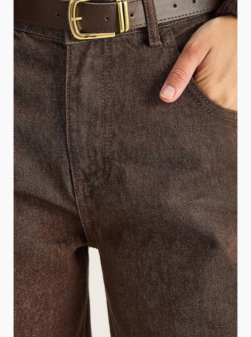 Baggy denim broek met hoge taille lucci Chocoladebruin - Kiabi