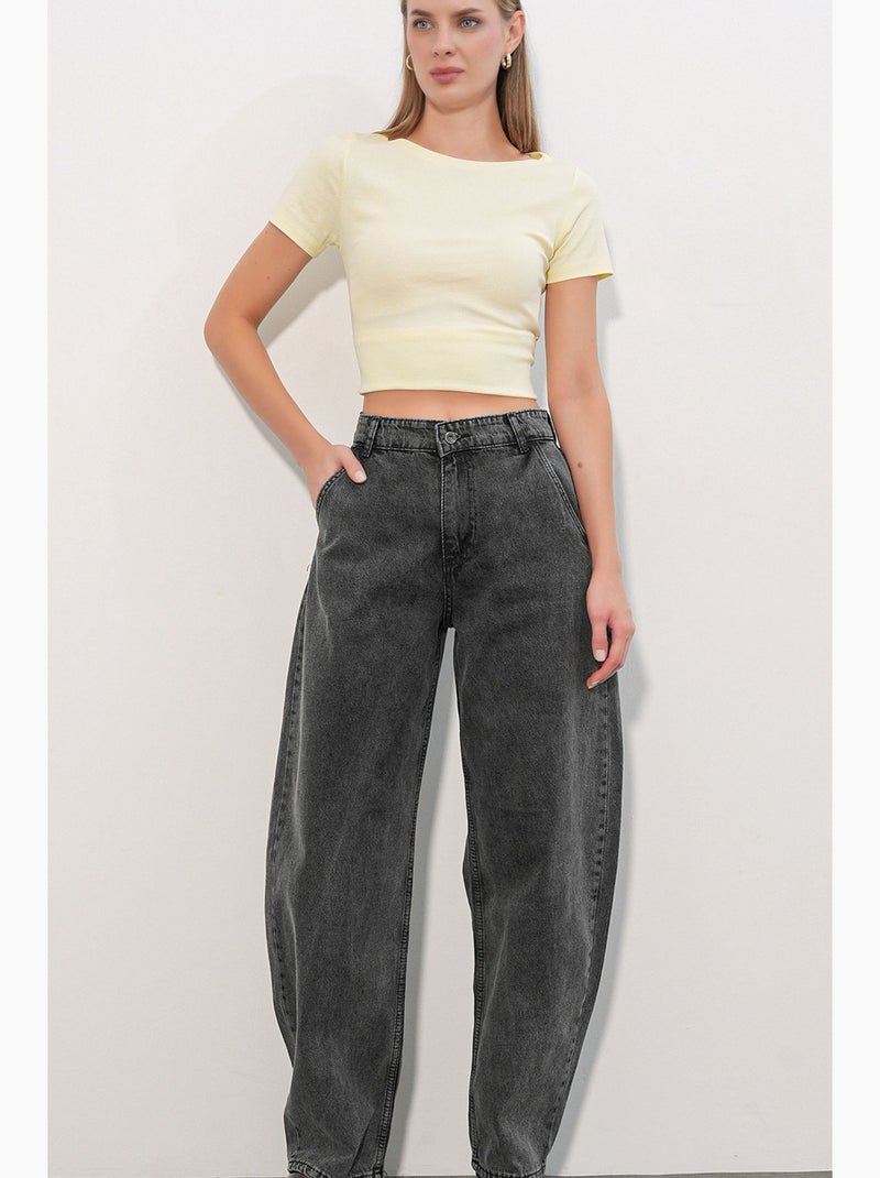 Baggy denim jeans met hoge taille bdart Donkergrijs - Kiabi