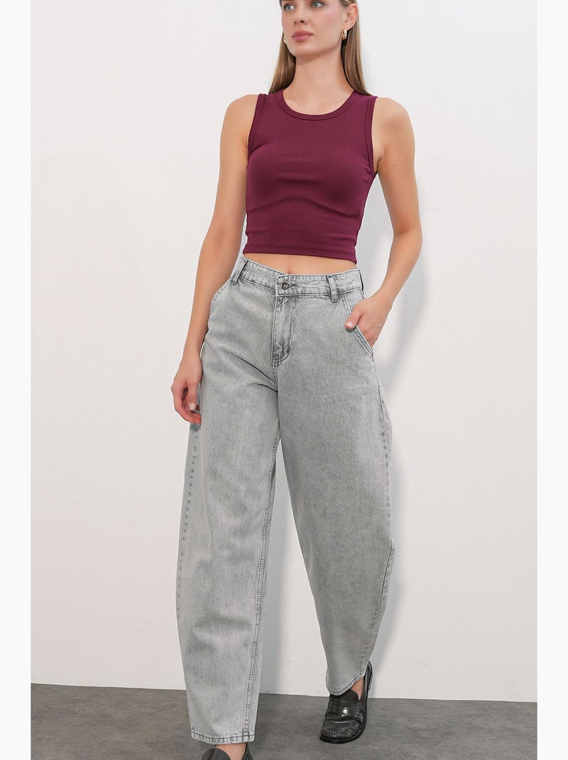 Baggy denim jeans met hoge taille bdart Lichtgrijs - Kiabi