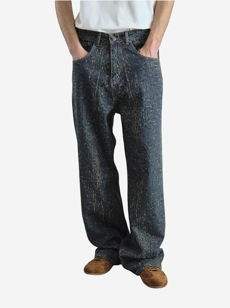 Baggy fit denim jeans met textuur giesto Marineblauw - Kiabi