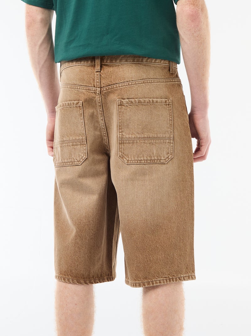 Baggy short met origineel effect van katoen Bruin - Kiabi