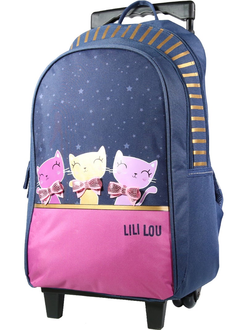 BAGTROTTER Sac à dos à roulettes Lili Lou 3 chats Bleu Bleu Rose - Kiabi