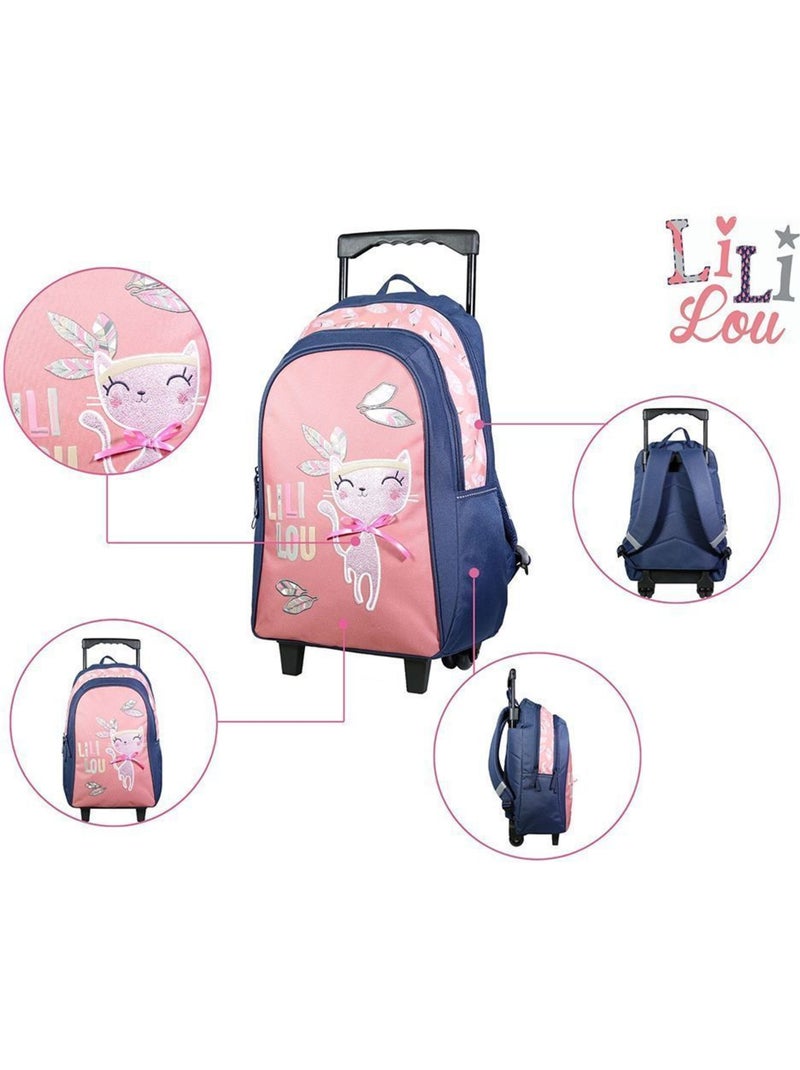 BAGTROTTER Sac à dos à roulettes Lili Lou Chat Rose Rose - Kiabi