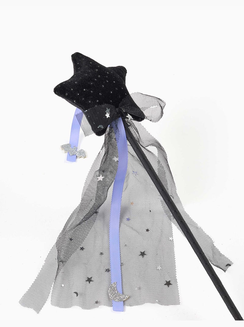 Baguette magique d'halloween avec étoile en velours et nœud en tulle Noir Noir - Kiabi