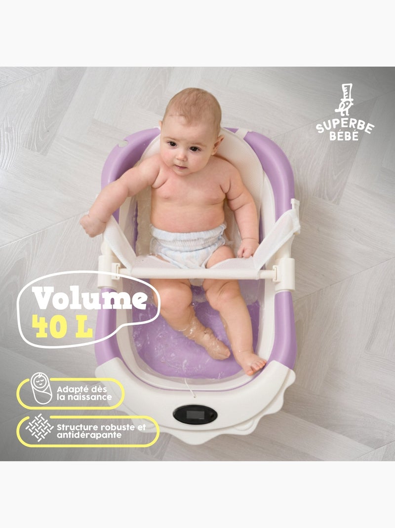 Baignoire bébé pliable - Thermomètre et coussin inclus - LION | SUPERBE BEBE Violet - Kiabi