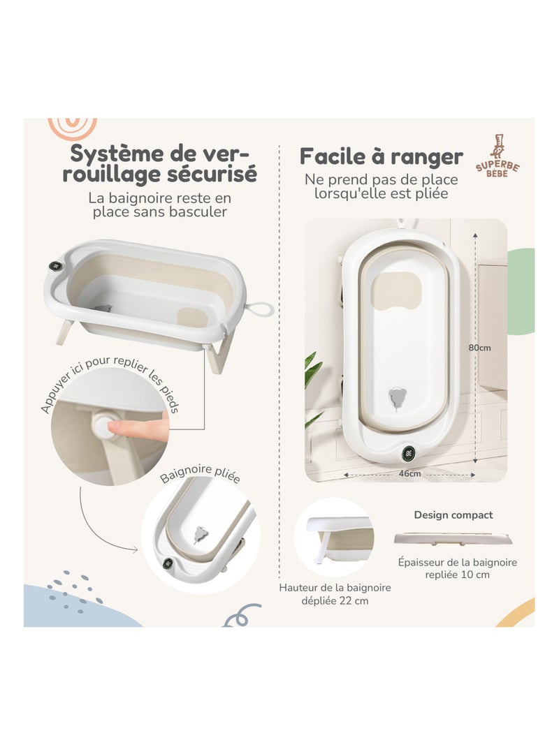 Baignoire bébé pliable - Thermomètre et coussin inclus | SUPERBE BEBE Blanc Jaune - Kiabi