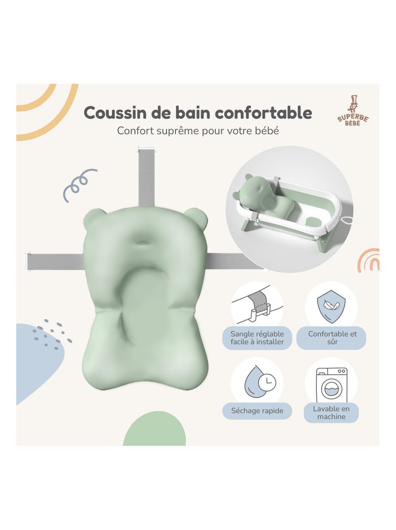 Baignoire bébé pliable - Thermomètre et coussin inclus | SUPERBE BEBE Blanc Vert - Kiabi