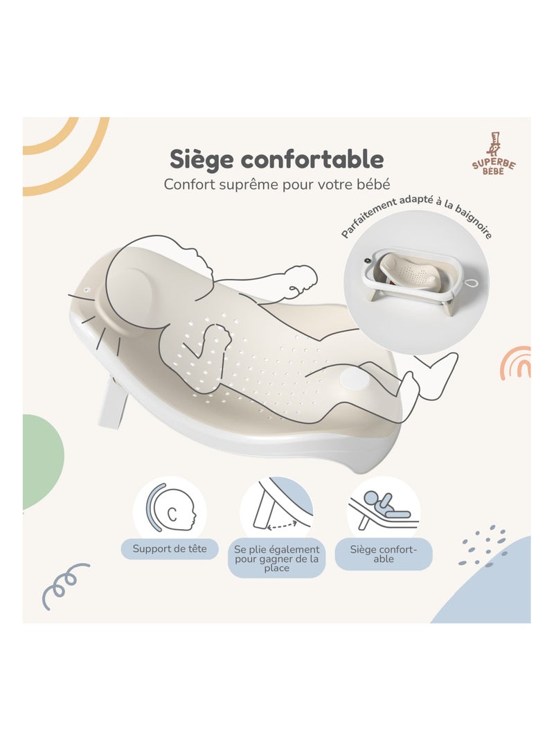 Baignoire bébé pliable - Thermomètre et transat inclus | SUPERBE BEBE Beige - Kiabi