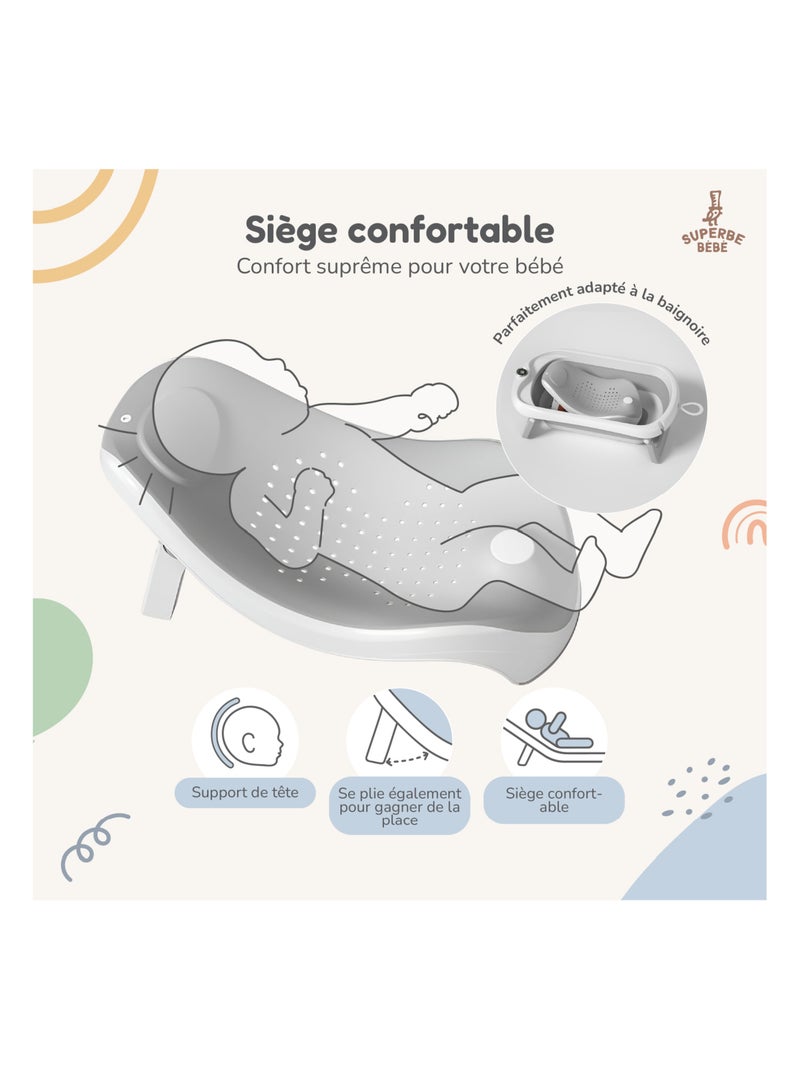 Baignoire bébé pliable - Thermomètre et transat inclus | SUPERBE BEBE Gris - Kiabi
