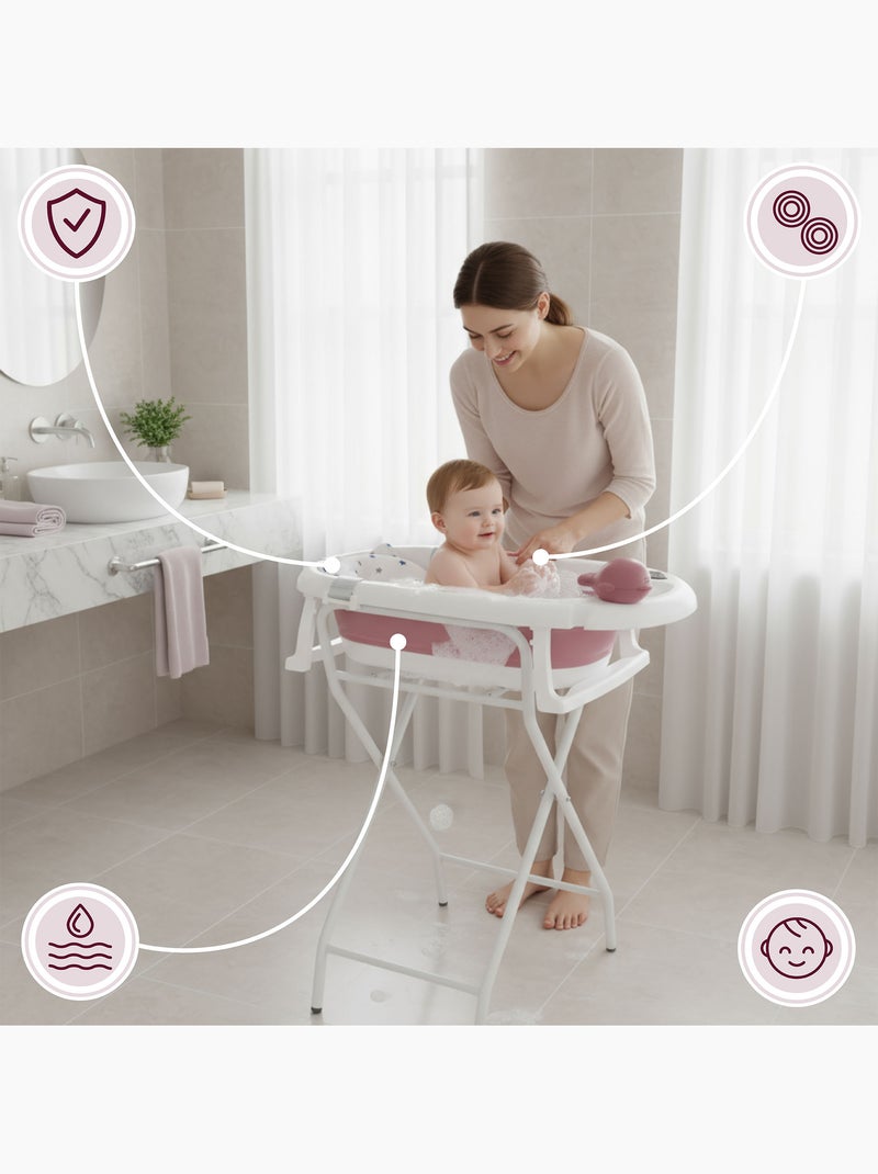 Baignoire bébé pliante, thermomètre lcd - coussin doux - support métallique Rose - Kiabi