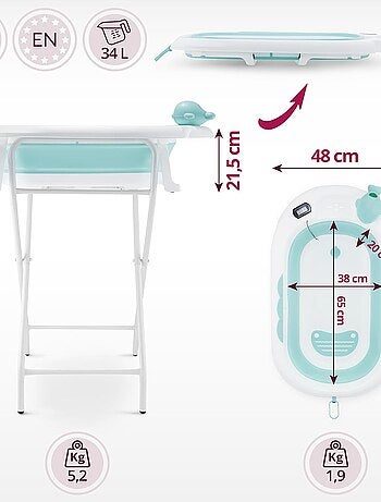 Baignoire bébé pliante thermomètre lcd - coussin doux - support métallique