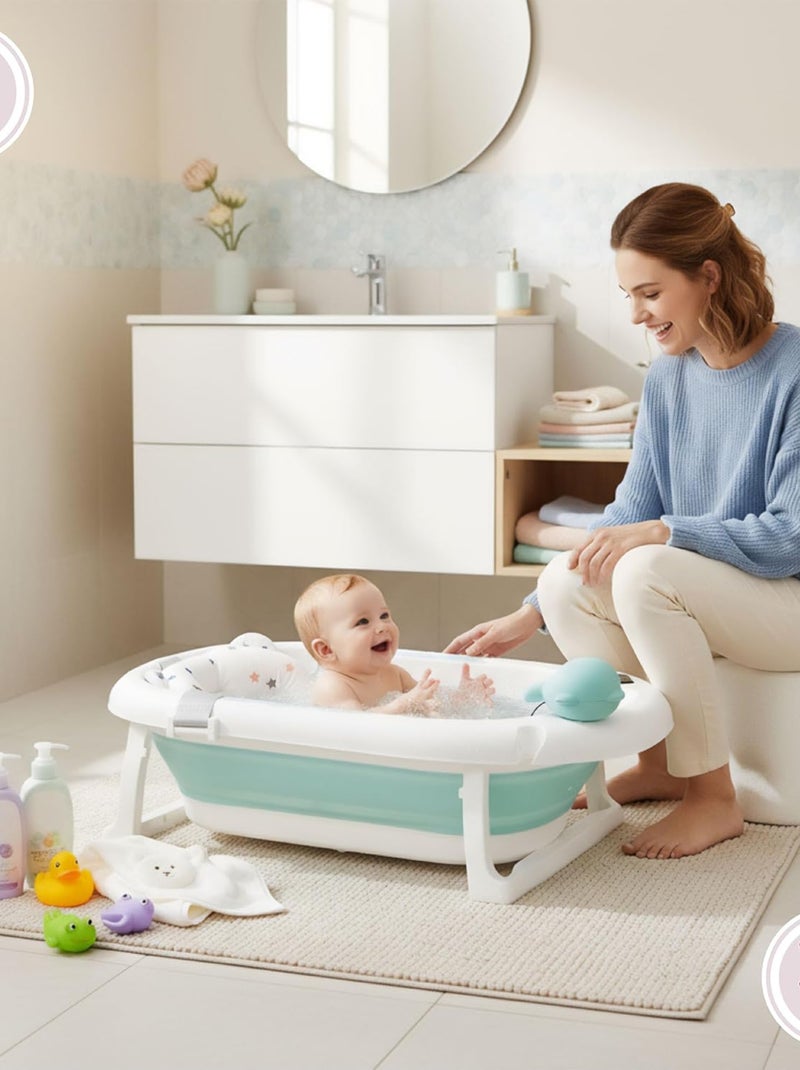 Baignoire bébé pliante thermomètre lcd - coussin doux - support métallique Vert - Kiabi