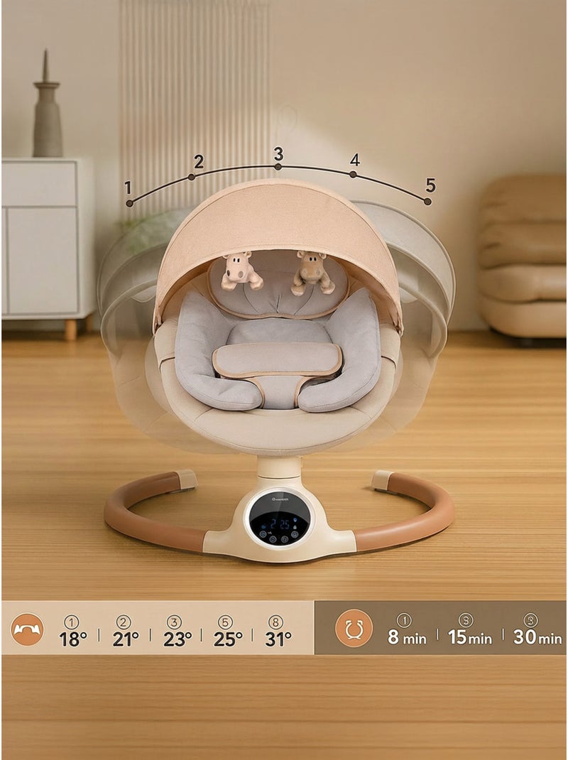 Balancelle bébé /transat électrique connécté ALPHA avec capote + moustiquaire Gris - Kiabi