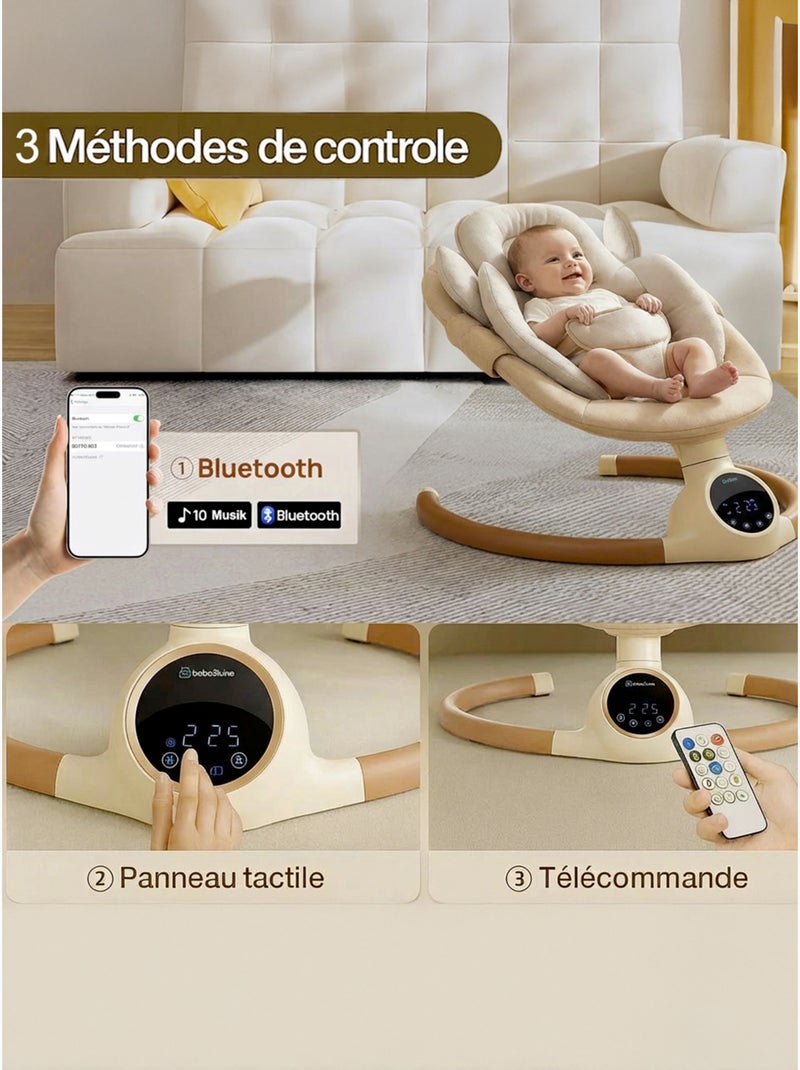 Balancelle bébé /transat électrique connécté ALPHA avec capote + moustiquaire Gris - Kiabi