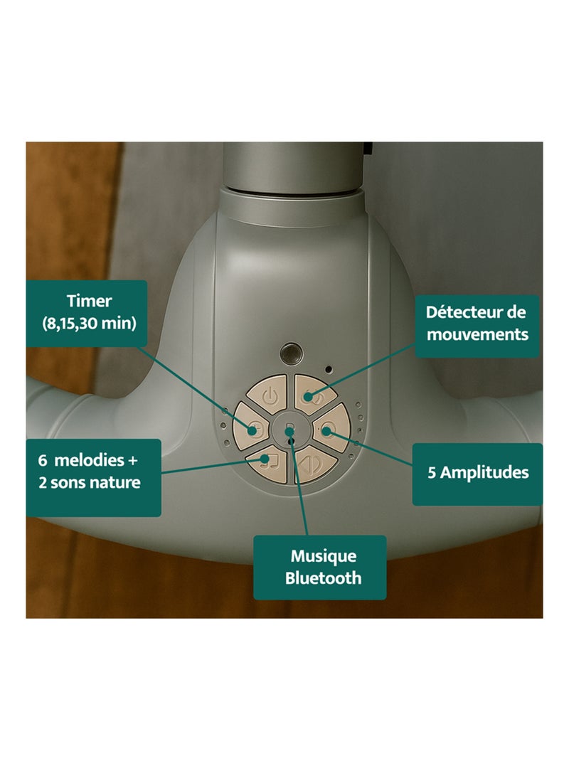 Balancelle bébé /transat électrique connécté AVA  avec capote + moustiquaire Gris - Kiabi