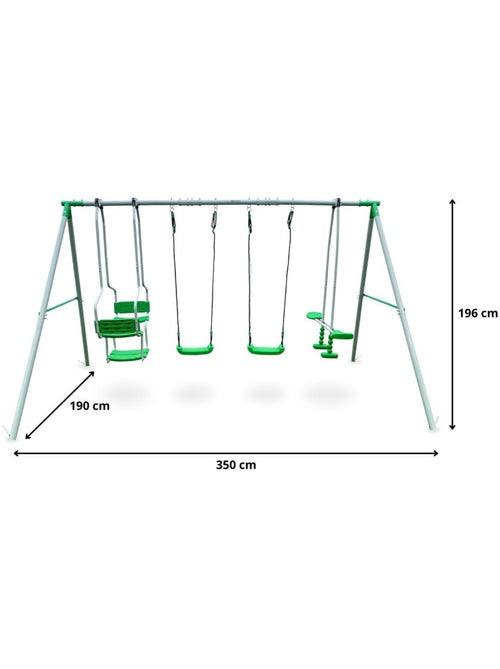 Balançoire 6 places hypermotion - 2 sièges, vis-à-vis & nacelle - châssis 300kg - Kiabi