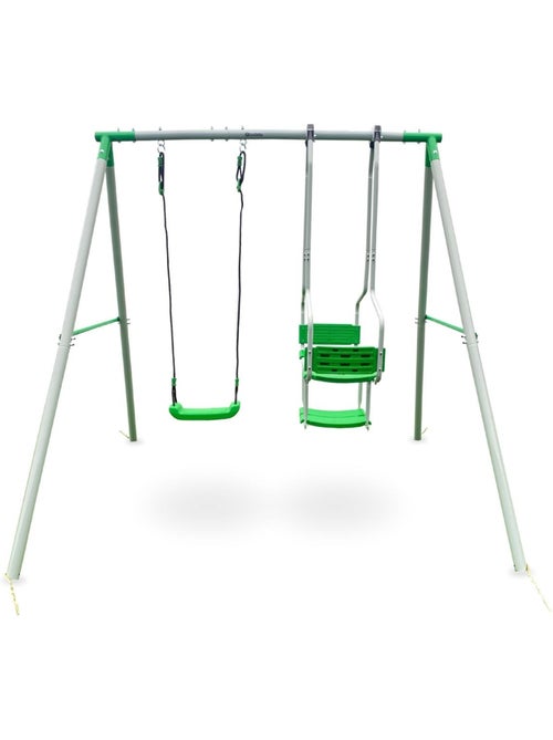 Balançoire de jardin 3 places pour enfants en acier, avec sièges doubles et simple dès 3 ans - Kiabi