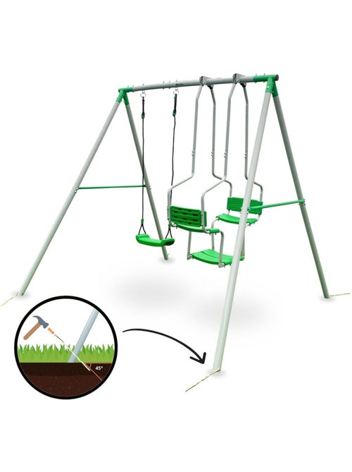 Balançoire de jardin 3 places pour enfants en acier, avec sièges doubles et simple dès 3 ans - Kiabi