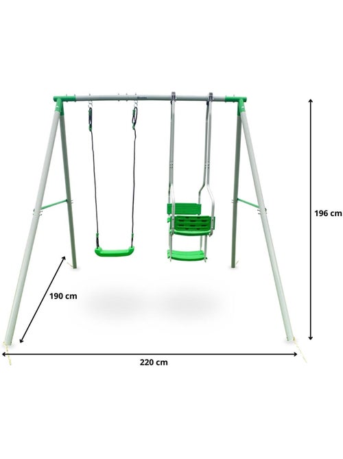 Balançoire de jardin 3 places pour enfants en acier, avec sièges doubles et simple dès 3 ans - Kiabi