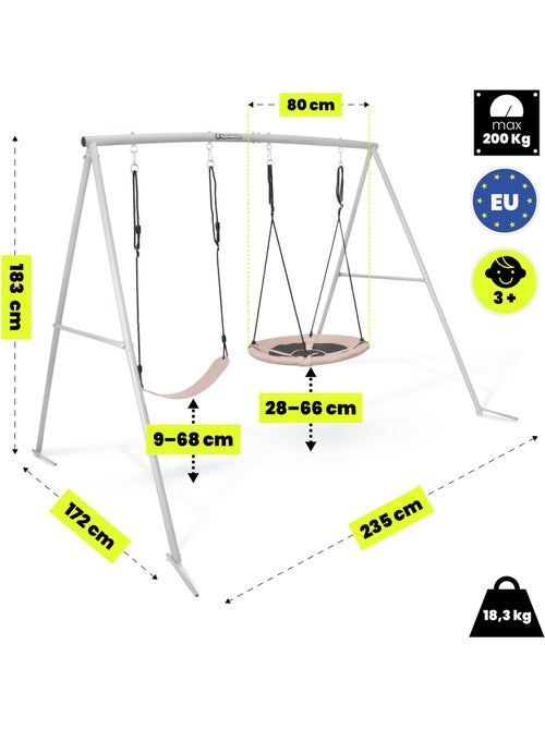 Balançoire double hypermotion 2 en 1 avec nid-de-pie et siège enfant - Kiabi