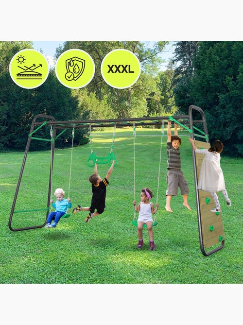 Balançoire xxxl hypermotion en acier avec trapèze et mur d'escalade - Kiabi