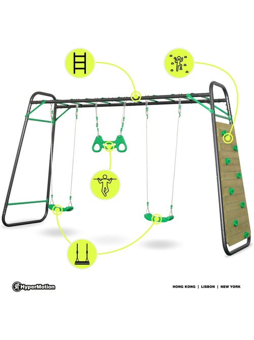 Balançoire xxxl hypermotion en acier avec trapèze et mur d'escalade - Kiabi