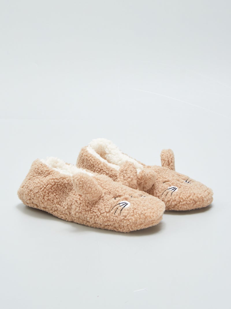 Ballerinaslofjes met katjesprint BRUIN - Kiabi