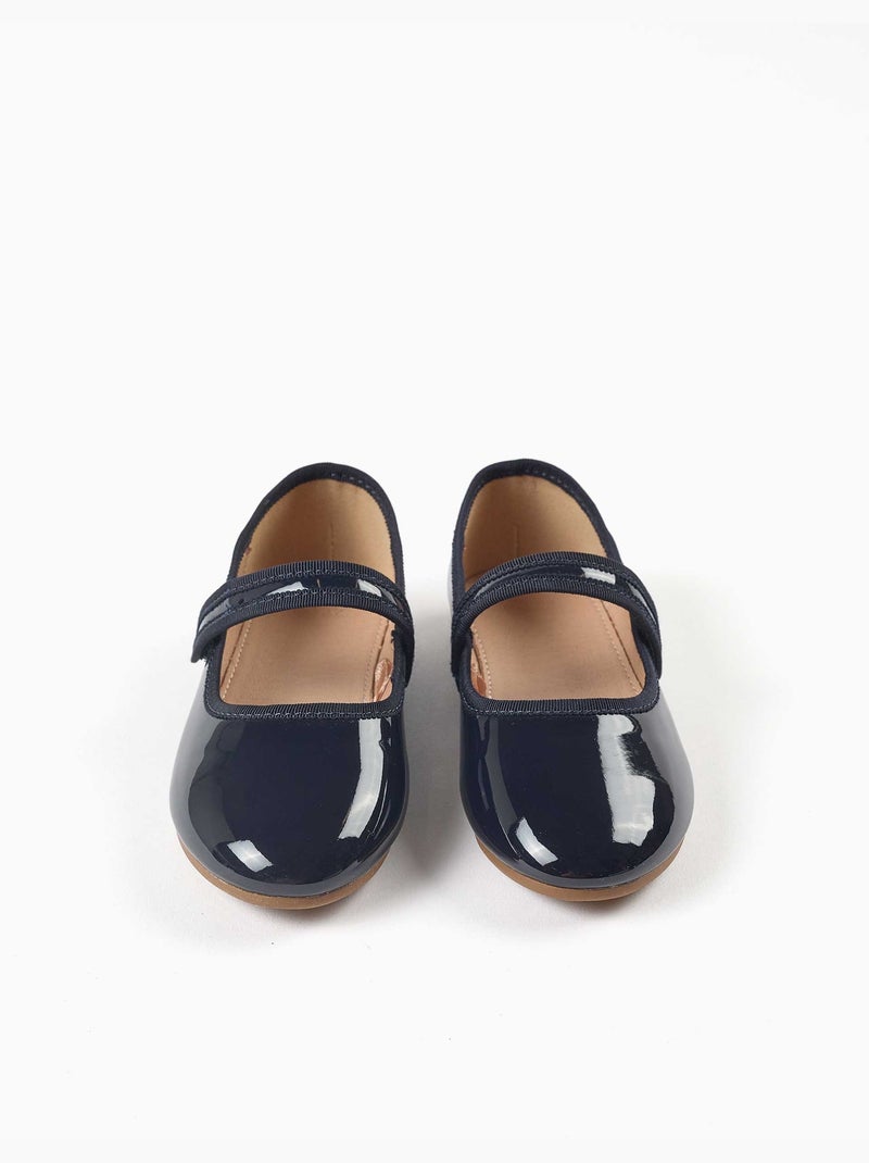 Ballerines vernies avec fermeture à scratch Bleu Bleu - Kiabi
