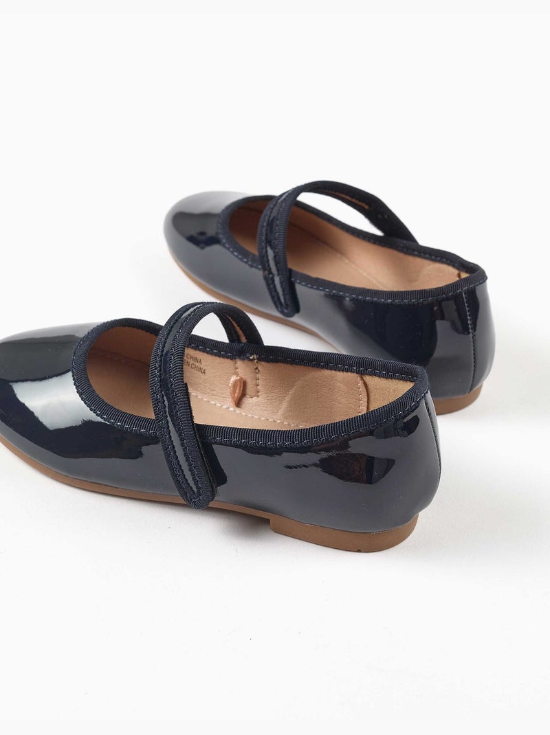 Ballerines vernies avec fermeture à scratch Bleu Bleu - Kiabi
