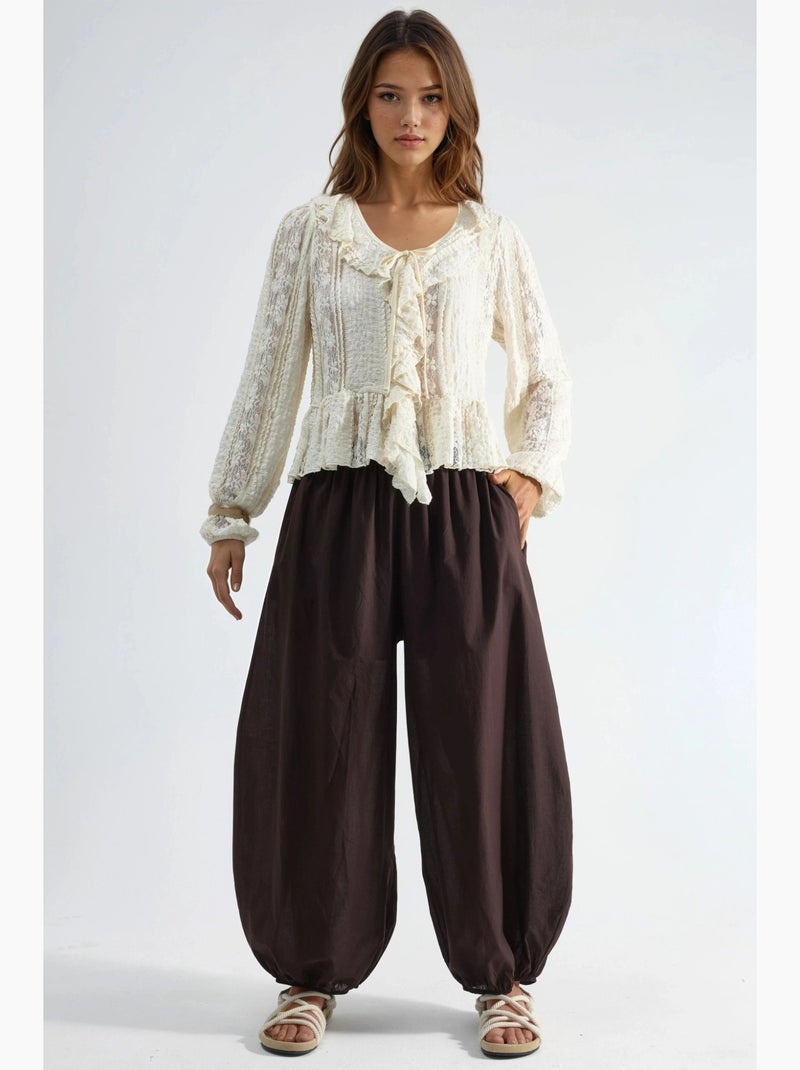 Ballonbroek met elastische taille busem Donkerbruin - Kiabi